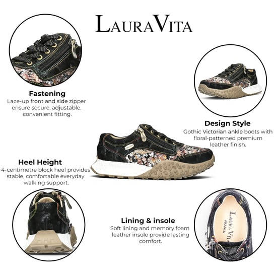 Laura Vita Damen-Schwarze Leder-Sneakerschuhe mit Blumen – Evitao-03 - Image 2