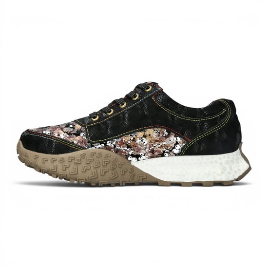 Laura Vita Damen-Schwarze Leder-Sneakerschuhe mit Blumen – Evitao-03 - Image 3