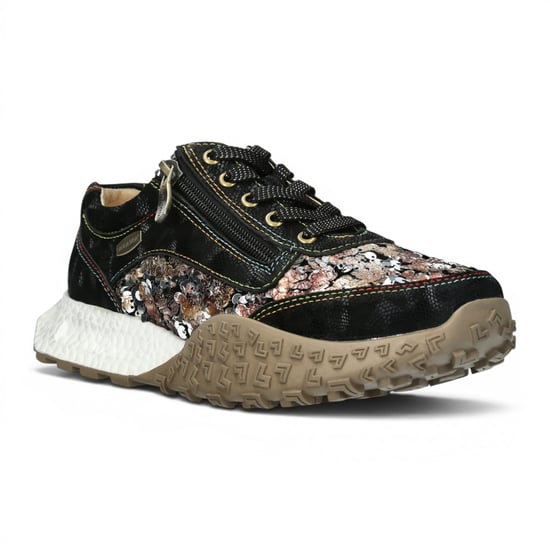 Laura Vita Damen-Schwarze Leder-Sneakerschuhe mit Blumen – Evitao-03 - Image 4