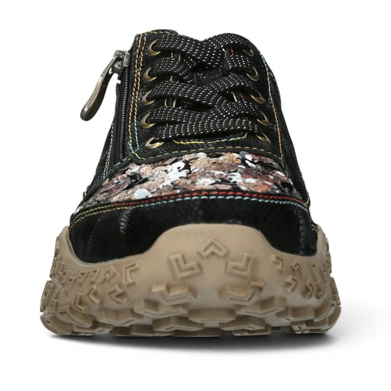 Laura Vita Damen-Schwarze Leder-Sneakerschuhe mit Blumen – Evitao-03 - Image 5