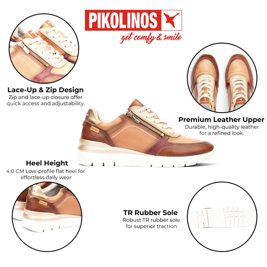 Pikolinos Damen-Tan Beige Ledersneakers Trainerschuhe – Cantabria - Image 2