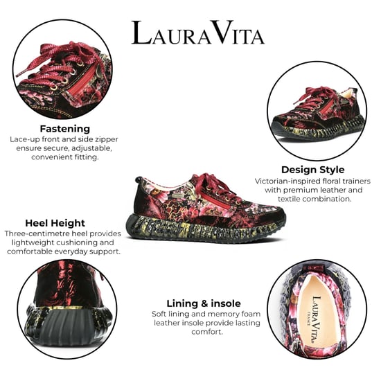 Laura Vita Goth Victorian Floral Red Leather Trainer Sneaker für Frauen – Burton-43 - Image 2
