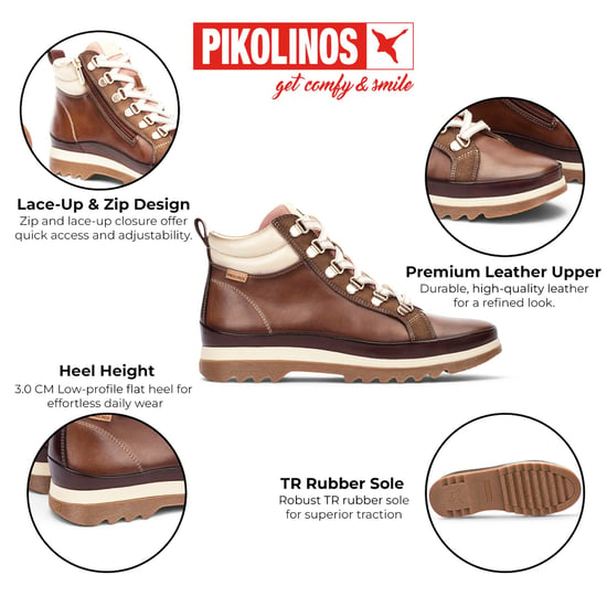 Pikolinos Damen braune Leder-Sneaker Winter-Schnürstiefel – Vigo - Image 2
