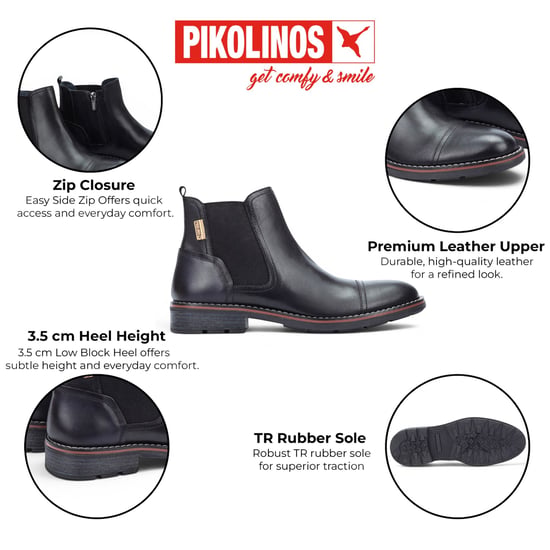 Pikolinos Schwarze Leder-Chelsea-Knöchelstiefel mit Reißverschluss – York - Image 2