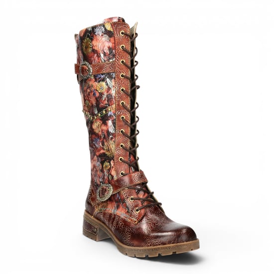 Laura Vita Viktorianische florale Maroon Lederstiefel mit hohen Schnürstiefeln – Cocrailo-82 - Image 4