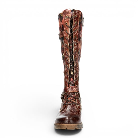 Laura Vita Viktorianische florale Maroon Lederstiefel mit hohen Schnürstiefeln – Cocrailo-82 - Image 5