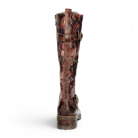 Laura Vita Viktorianische florale Maroon Lederstiefel mit hohen Schnürstiefeln – Cocrailo-82 - Image 6