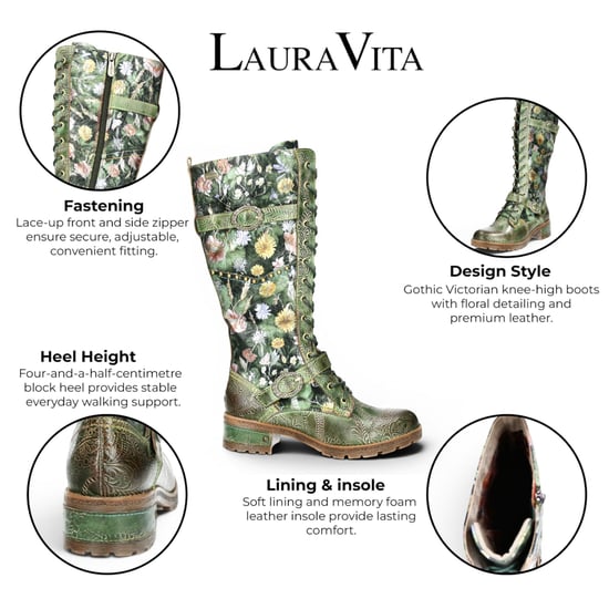 Laura Vita Viktorianische Blumengrüne Lederstiefel mit hoher Schnürung – Cocrailo-82 - Image 2