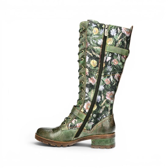 Laura Vita Viktorianische Blumengrüne Lederstiefel mit hoher Schnürung – Cocrailo-82 - Image 3
