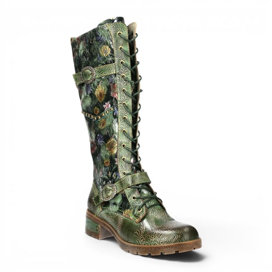 Laura Vita Viktorianische Blumengrüne Lederstiefel mit hoher Schnürung – Cocrailo-82 - Image 4