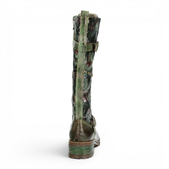 Laura Vita Viktorianische Blumengrüne Lederstiefel mit hoher Schnürung – Cocrailo-82 - Image 6