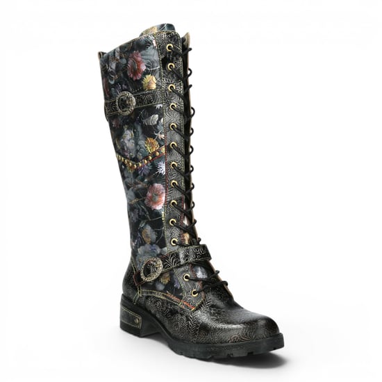 Laura Vita Victorian Floral Black Leather High Lace-Up Long Boots – Cocrailo-82 - Image 4