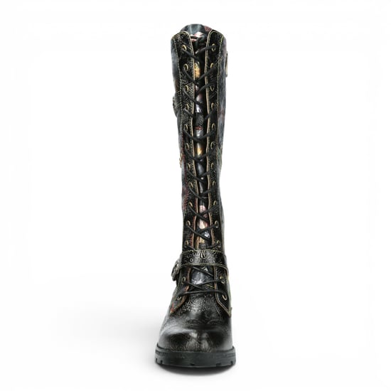 Laura Vita Victorian Floral Black Leather High Lace-Up Long Boots – Cocrailo-82 - Image 5
