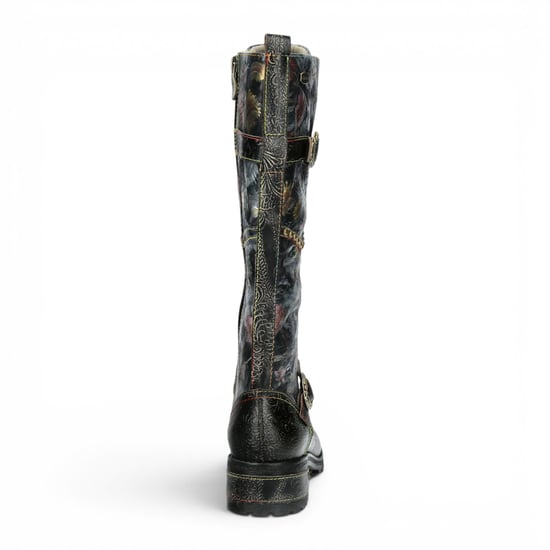 Laura Vita Victorian Floral Black Leather High Lace-Up Long Boots – Cocrailo-82 - Image 6