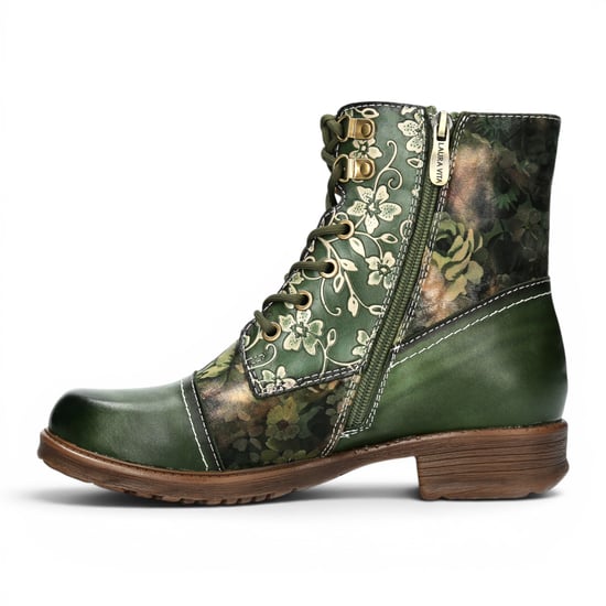 Laura Vita Damen grüne, florale viktorianische Leder-Schnürstiefel – Anitao – 14 - Image 3