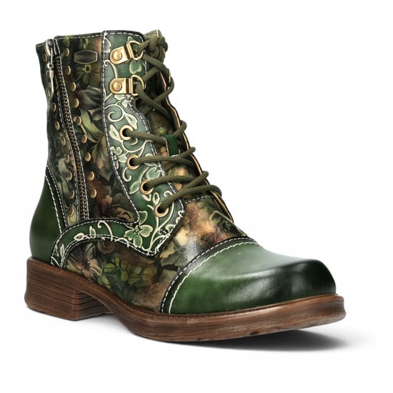 Laura Vita Damen grüne, florale viktorianische Leder-Schnürstiefel – Anitao – 14 - Image 4