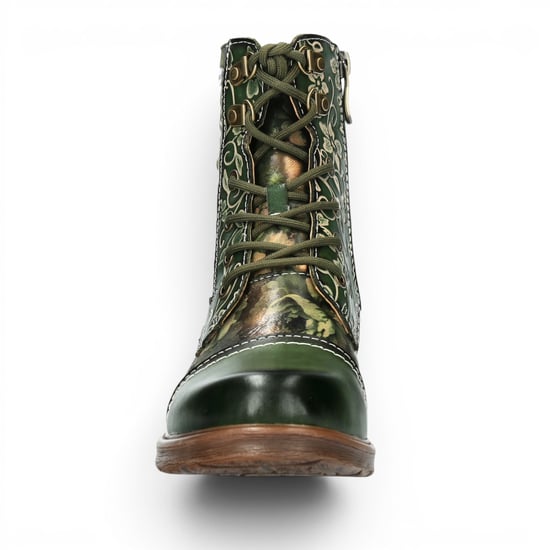 Laura Vita Damen grüne, florale viktorianische Leder-Schnürstiefel – Anitao – 14 - Image 5