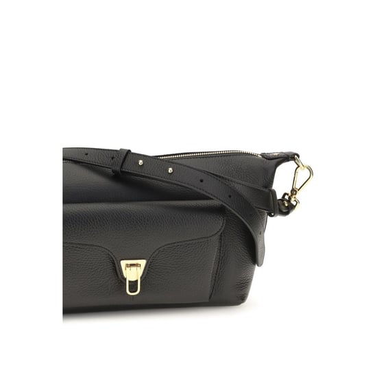 Coccinelle Schwarze Kalbsleder Bos Taurus Schultertasche - Image 4