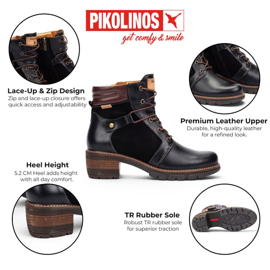 Pikolinos Schwarze Lederstiefel mit Reißverschluss und Schnürsenkel – San Sebastia - Image 2