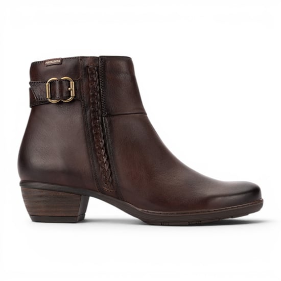 Pikolinos Damen-Caoba-Leder-Fußgelenkstiefel mit rotem Absatz – Utiel - Image 1