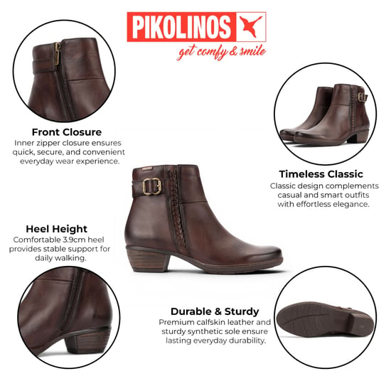 Pikolinos Damen-Caoba-Leder-Fußgelenkstiefel mit rotem Absatz – Utiel - Image 2