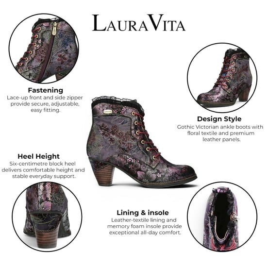 Laura Vita Damen-Blumen-Goth-viktorianische Leder-Fußstiefel mit Absatz – Alcizeeo-190 - Image 2
