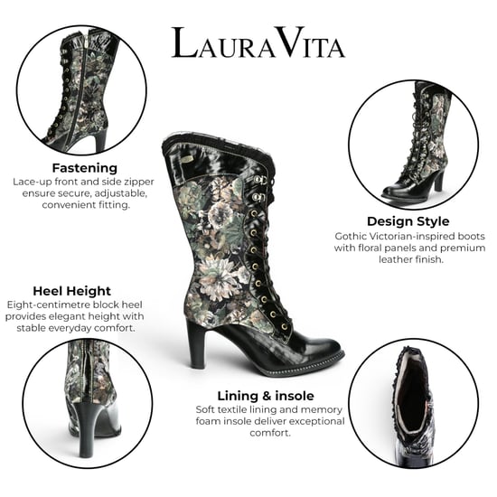 Laura Vita Floral Goth Victorian Leather High Boots mit Absatz – Alcbane-351 - Image 2
