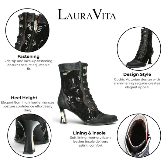 Laura Vita Damen-Gothic-Victorianische Schwarze Lederschuhe mit Absatz – Oanelo-03 - Image 2