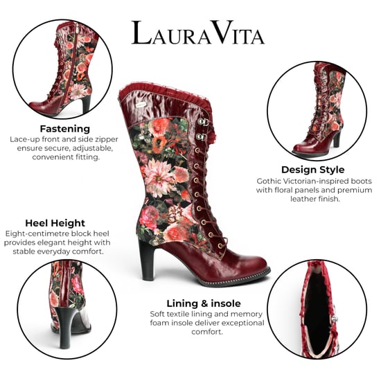 Laura Vita Blumen Goth viktorianische rote Lederstiefel mit Absatz – Alcbane-351 - Image 2
