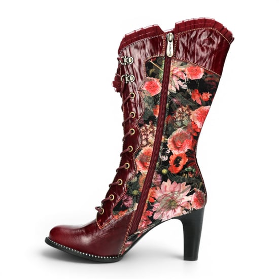 Laura Vita Blumen Goth viktorianische rote Lederstiefel mit Absatz – Alcbane-351 - Image 3