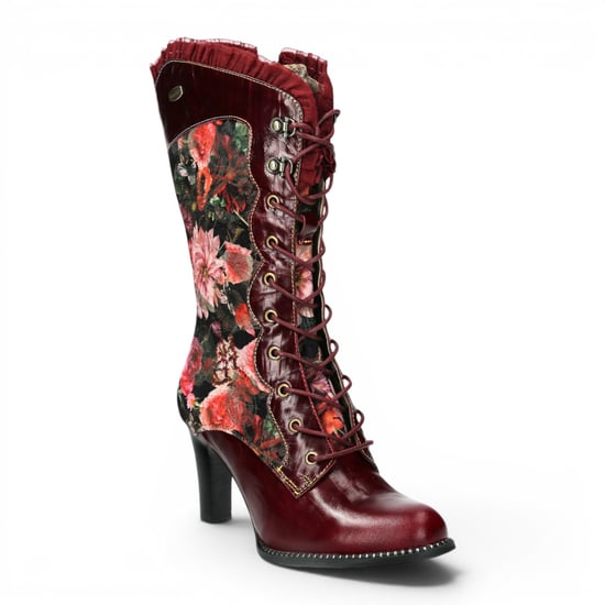 Laura Vita Blumen Goth viktorianische rote Lederstiefel mit Absatz – Alcbane-351 - Image 4