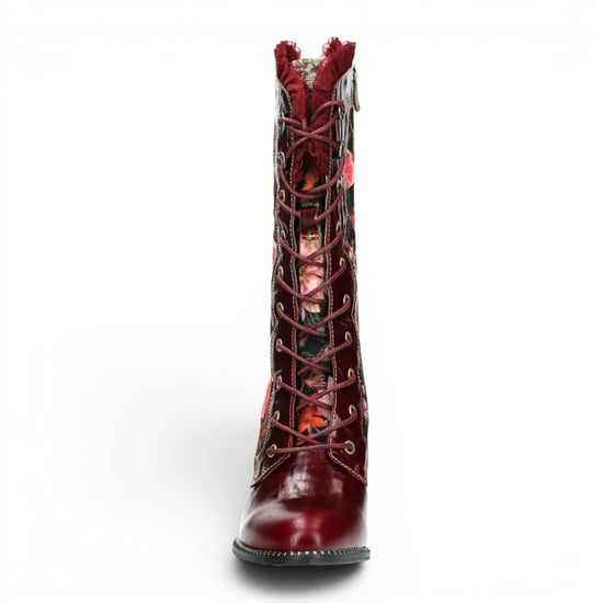 Laura Vita Blumen Goth viktorianische rote Lederstiefel mit Absatz – Alcbane-351 - Image 5