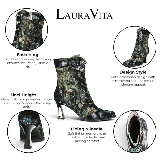 Laura Vita Gothic Victorian Green Leather Leather Schuhe mit Absatz – Oanelo-03 - Image 2