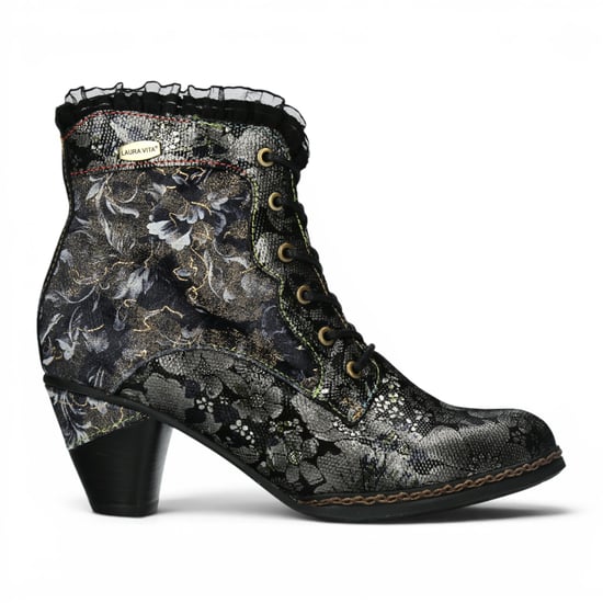 Laura Vita Floral Goth viktorianische schwarze Lederstiefel mit Absatz – Alcizeeo-190 - Image 1