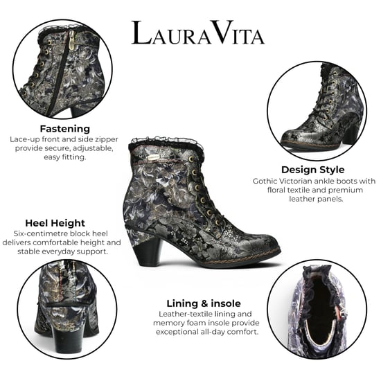 Laura Vita Floral Goth viktorianische schwarze Lederstiefel mit Absatz – Alcizeeo-190 - Image 2