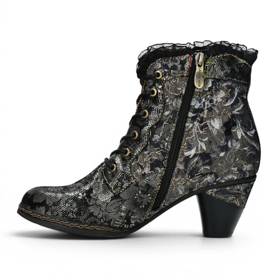 Laura Vita Floral Goth viktorianische schwarze Lederstiefel mit Absatz – Alcizeeo-190 - Image 3