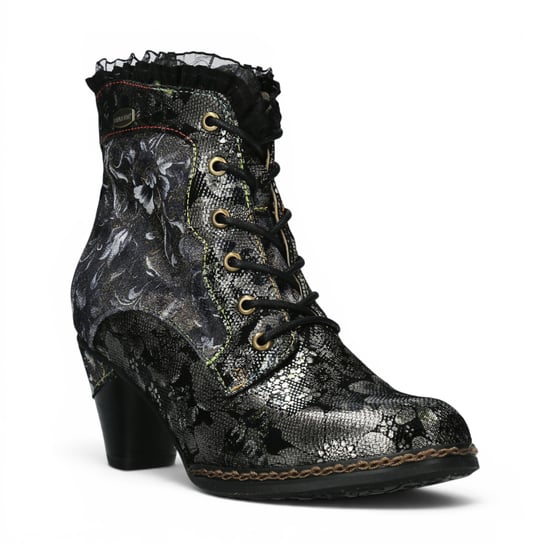 Laura Vita Floral Goth viktorianische schwarze Lederstiefel mit Absatz – Alcizeeo-190 - Image 4