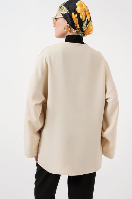 Leinenmischung Langarm-Kimono mit Bindedetail - Image 6