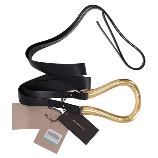 Bottega Veneta Gürtel mit Hufeisenschnalle und Doppelriemen aus schwarzem Leder - Image 2
