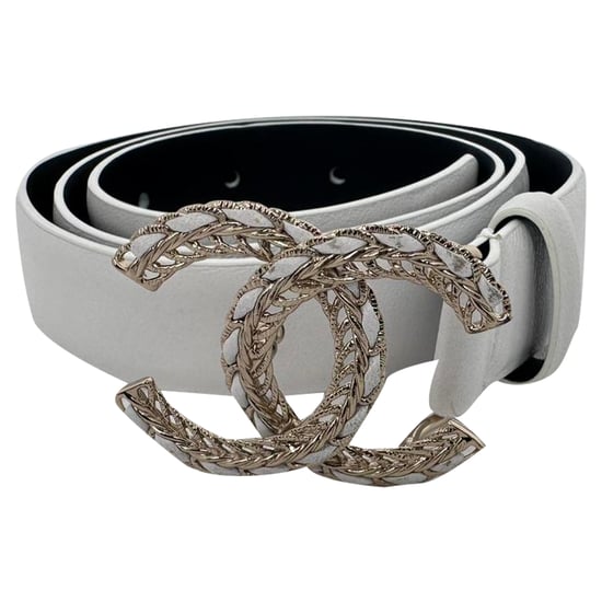 Chanel Kette Interlocking CC Logo Taillengürtel aus weißem Leder - Image 1