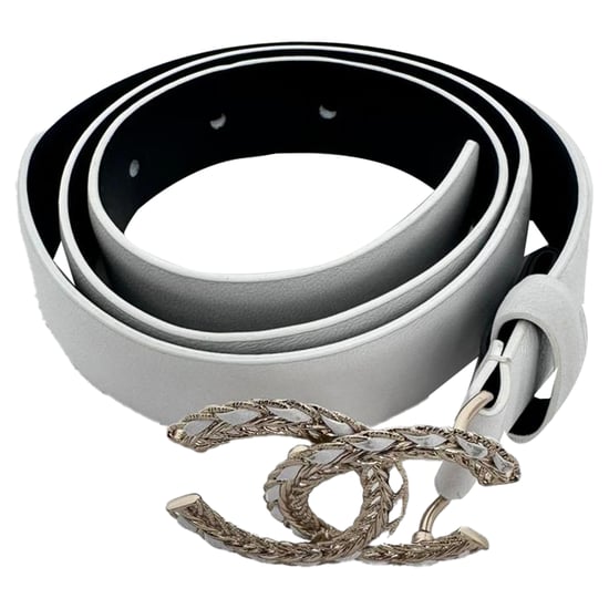 Chanel Kette Interlocking CC Logo Taillengürtel aus weißem Leder - Image 2