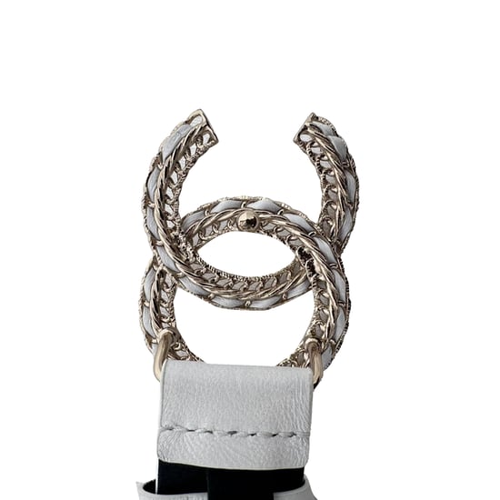Chanel Kette Interlocking CC Logo Taillengürtel aus weißem Leder - Image 5