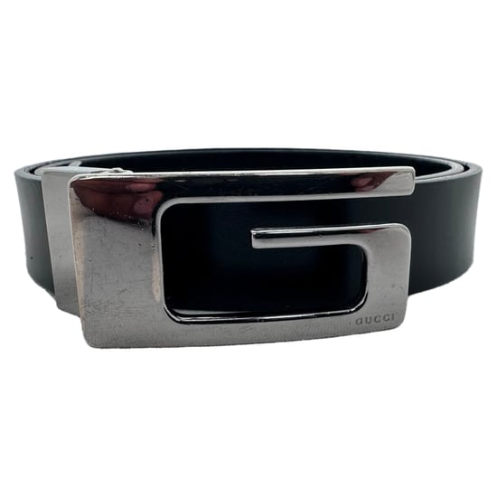 Gucci G Silberfarbene Logo-Schnalle Gürtel aus schwarzem Leder - Image 4