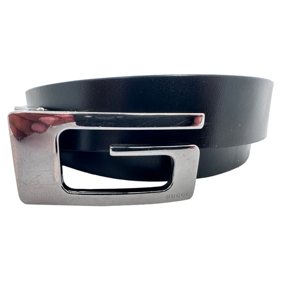 Gucci G Silberfarbene Logo-Schnalle Gürtel aus schwarzem Leder - Image 6