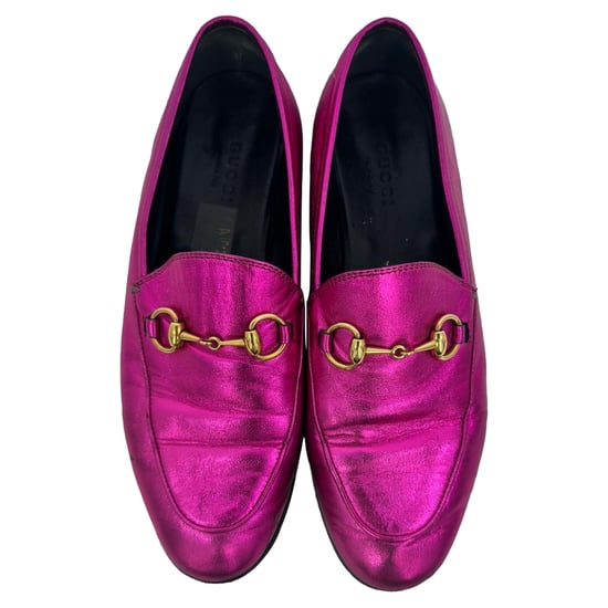 Gucci Jordaan Slipper mit Horsebit aus metallic-pinkem Leder - Image 4