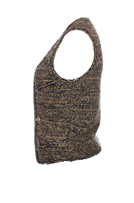 Chanel, hellbraune Bouclé-Weste mit goldenen Knöpfen - Image 3