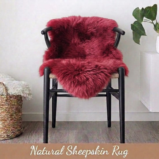 Echter roter Rosa-Schafsfell, natürlicher, seidiger, weicher, flauschiger echter Wollteppich - Image 4