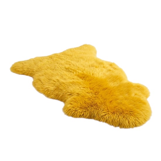 Echter, leuchtend gelber Schafsfell, natürlicher, seidiger, weicher, flauschiger echter Wollteppich - Image 2