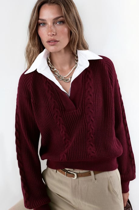 Musterstrickpullover mit Hemdkragen - Image 1