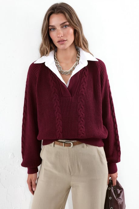 Musterstrickpullover mit Hemdkragen - Image 5